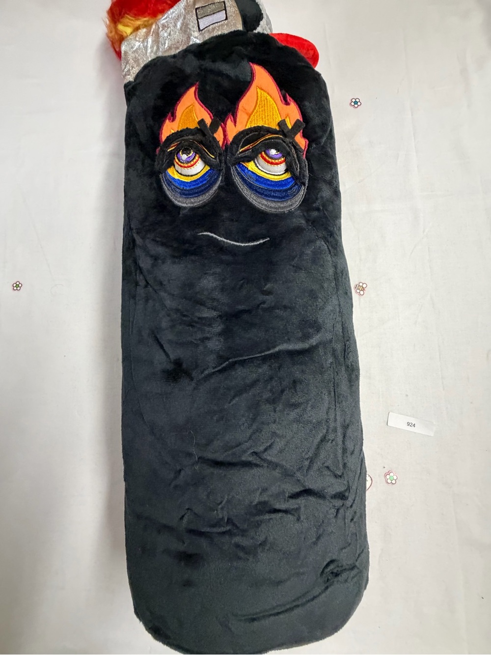 Plush Black Novelty Bolster Pillow with Flame Eye Embroidery